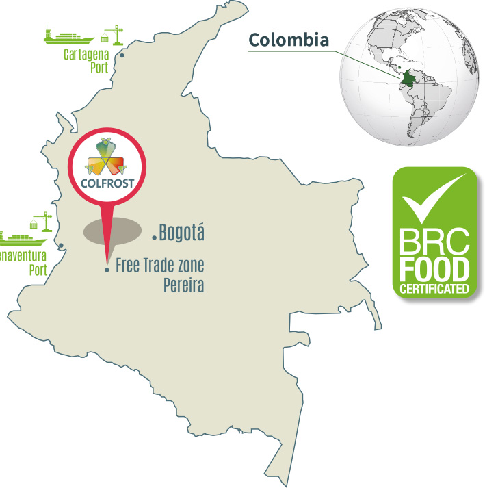 Location of Colfrost and map of Colombia